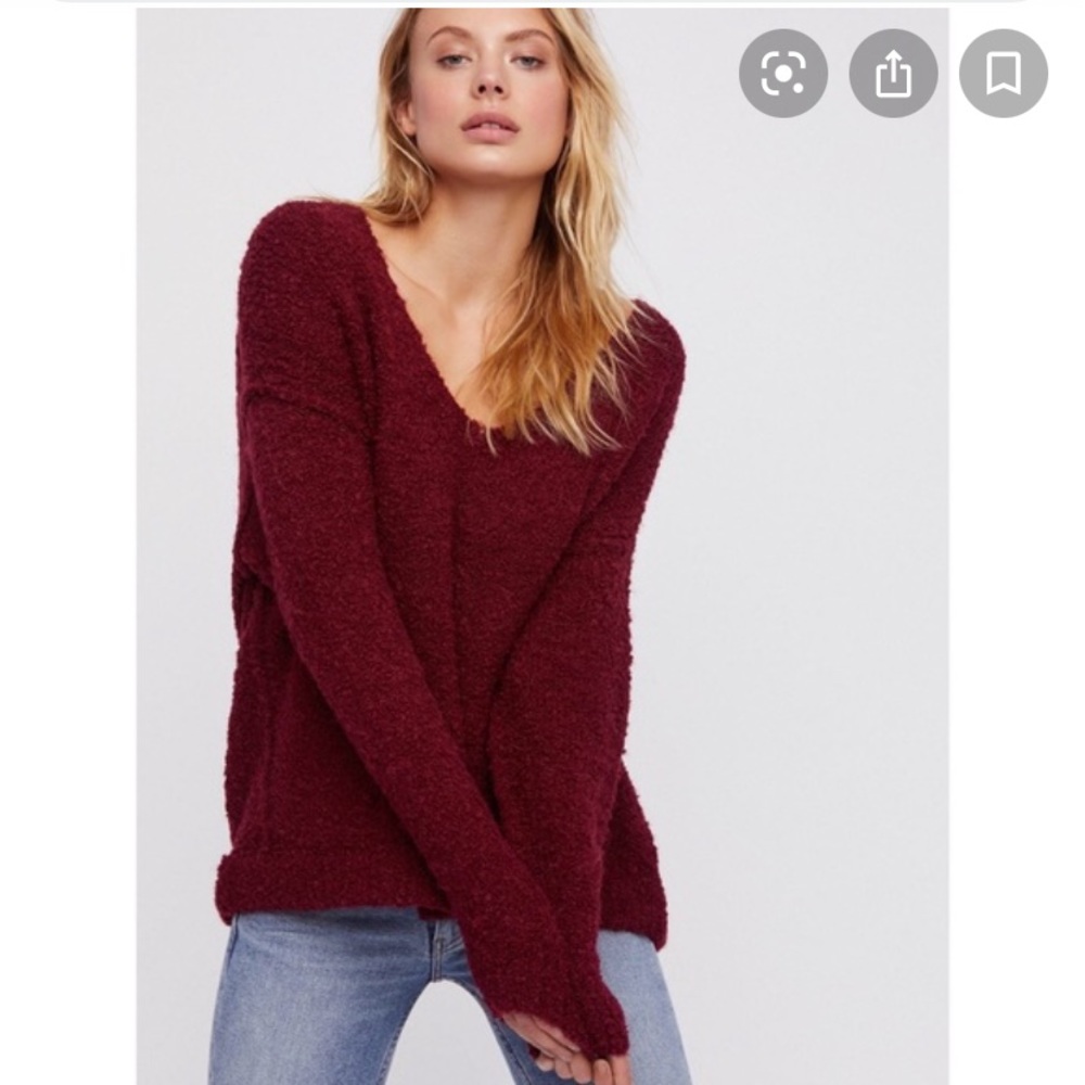 Free People Burgundy/Maroon Lofty V Neck Sweater